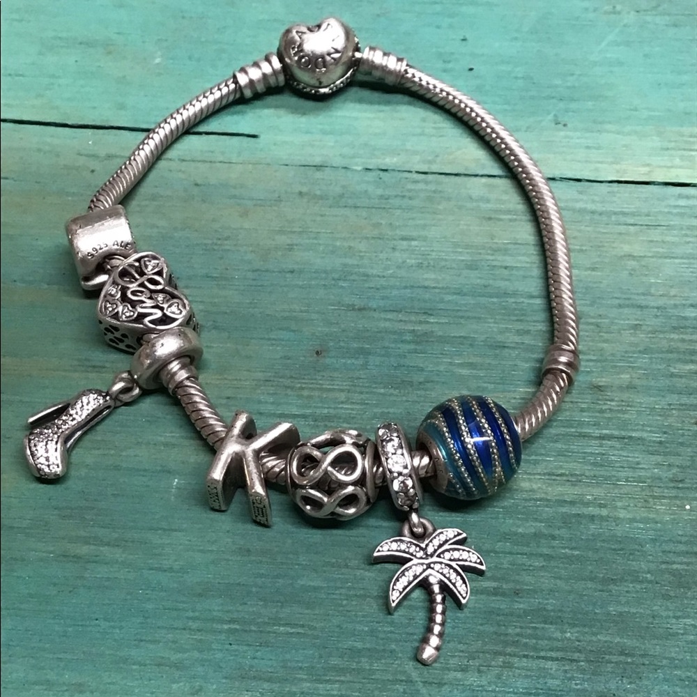 PANDORA STERLING CHARM BRACELET 7 CHARMS